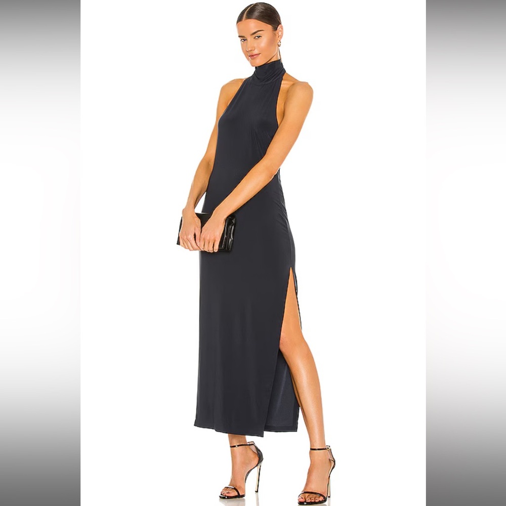 Norma Kamali Halter Turtle Side Slit Gown